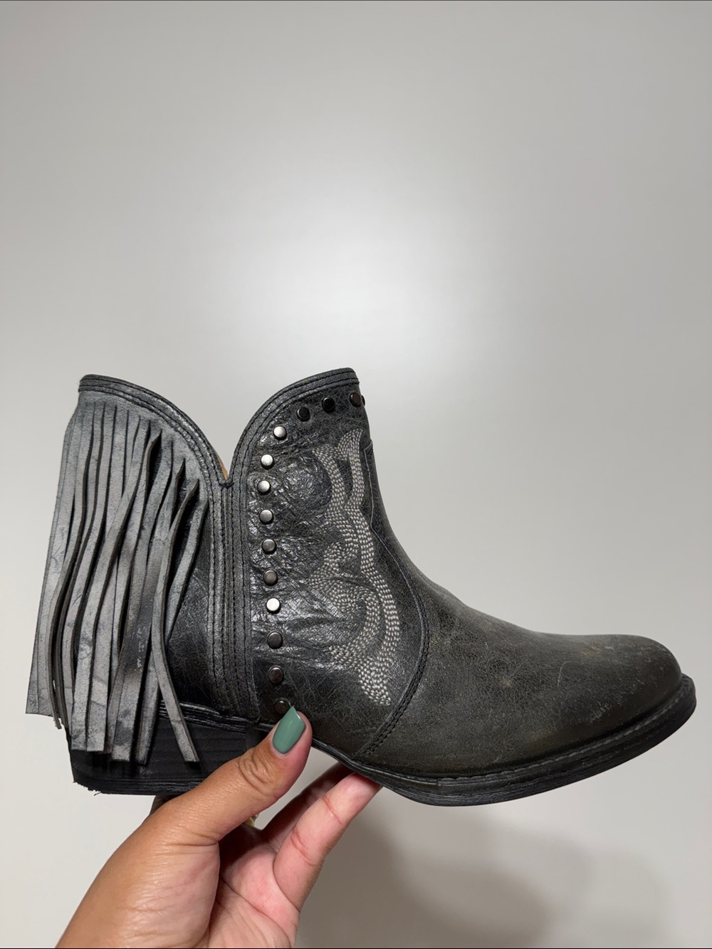 Sterling River Distressed Leather Fringe Boots